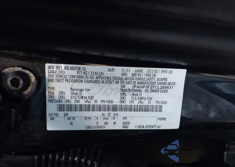 2012 Ford Focus Se z USA, uszkodzony, nr VIN 1FAHP3F27CL289931